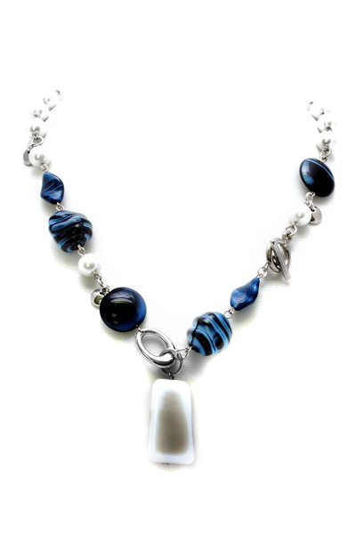 tyrkysovo-šedý náhrdelník H96-105
