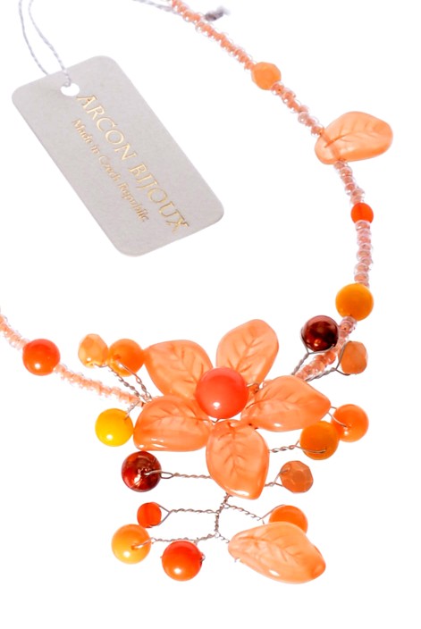oranžový náhrdelník kytka H824L-61