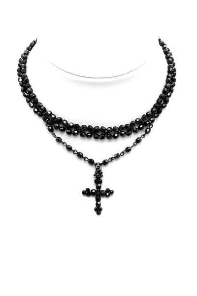 černý náhrdelník s křížkem 2H68-60