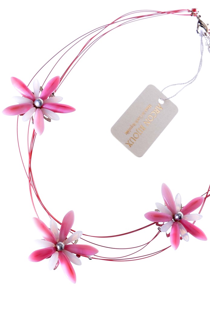 růžový náhrdelník s květy  2H9122-193
