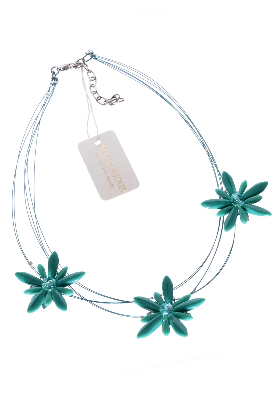 tyrkysový náhrdelník s květy 2H96-193