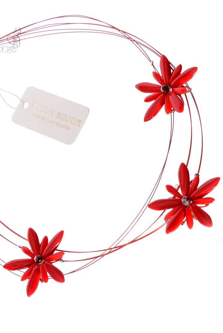 červený náhrdelník s květy 2H99-193