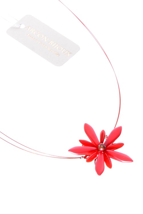 červený náhrdelník květ 3H99-193