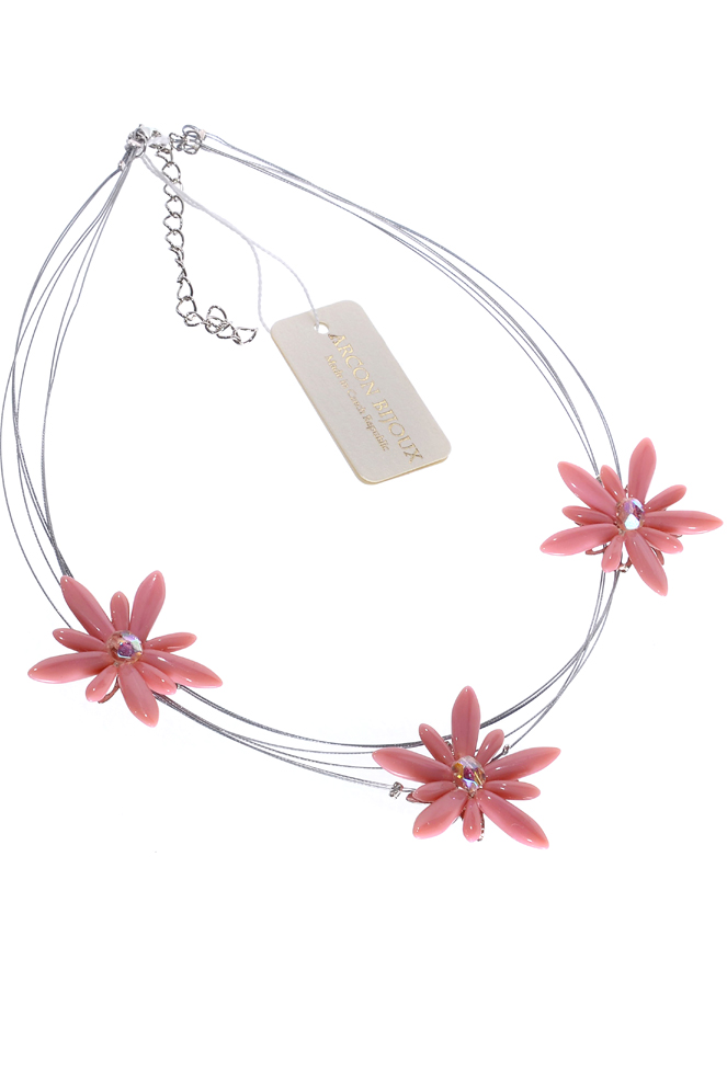 růžový náhrdelník s květy  2H91T-193
