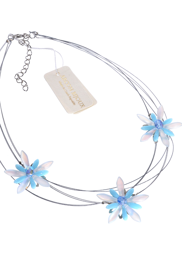 bledě modrý náhrdelník s květy 2H93AB-193