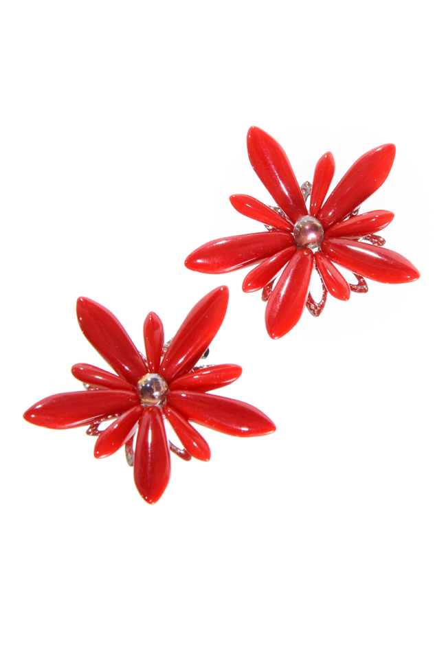 červené náušnice květy  U99-193