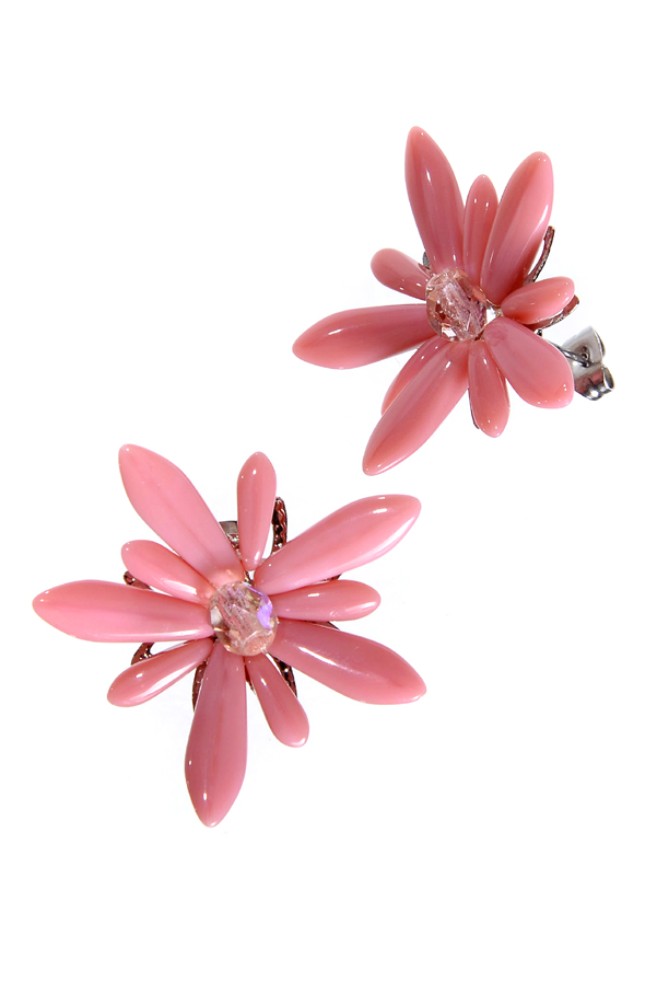 růžové náušnice květy  U91-193