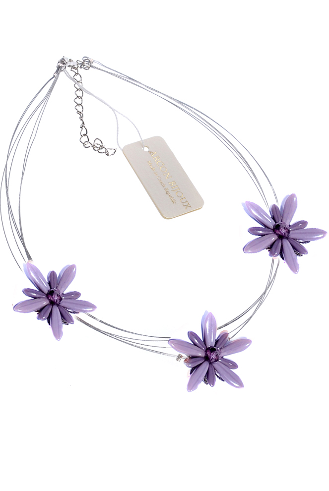 fialový náhrdelník s květy 2H95-193