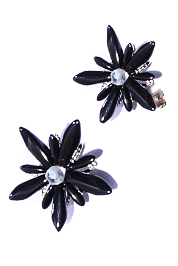černé náušnice květy U98-193