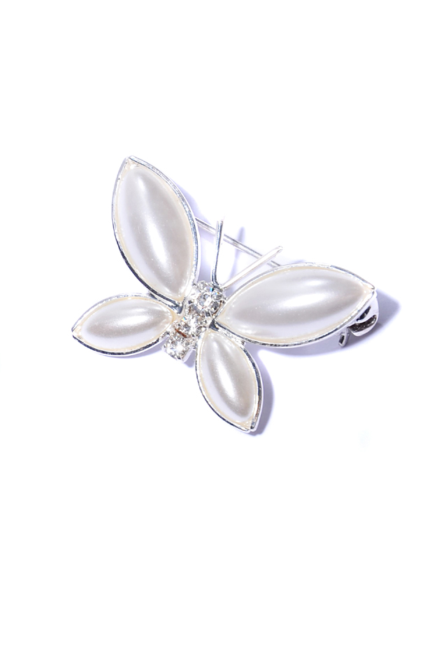 bílá brož motýlek s perletí  001144-10V