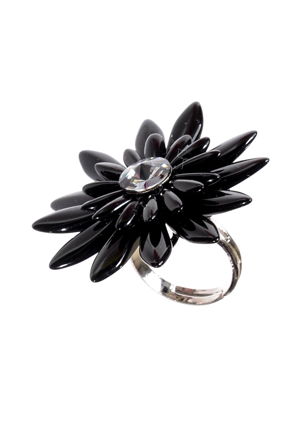 Černý prsten s květem 2R8-208