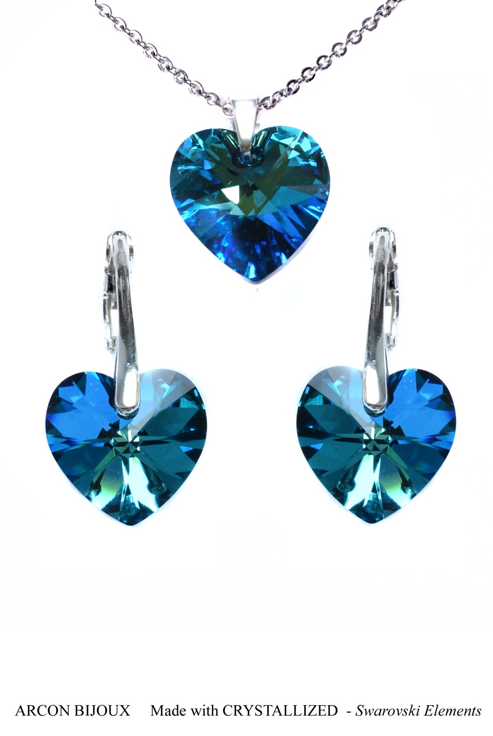  Souprava Swarovski Elements srdíčka  Bermuda Blue SWSETR3A-2AVC