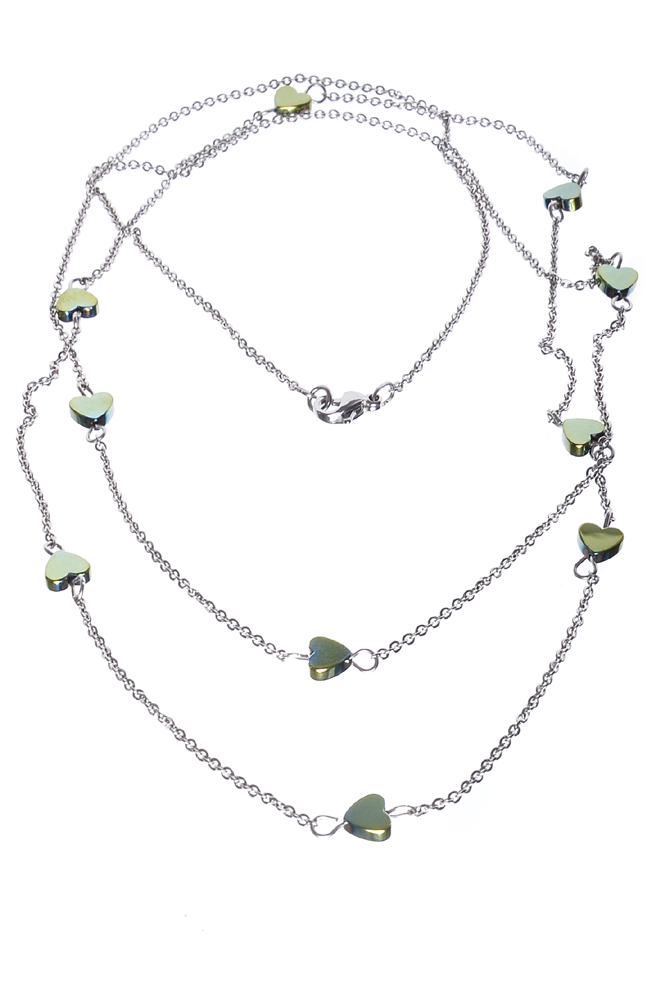 Jemný náhrdelník se srdíčky z  Hematitu H/MOC14