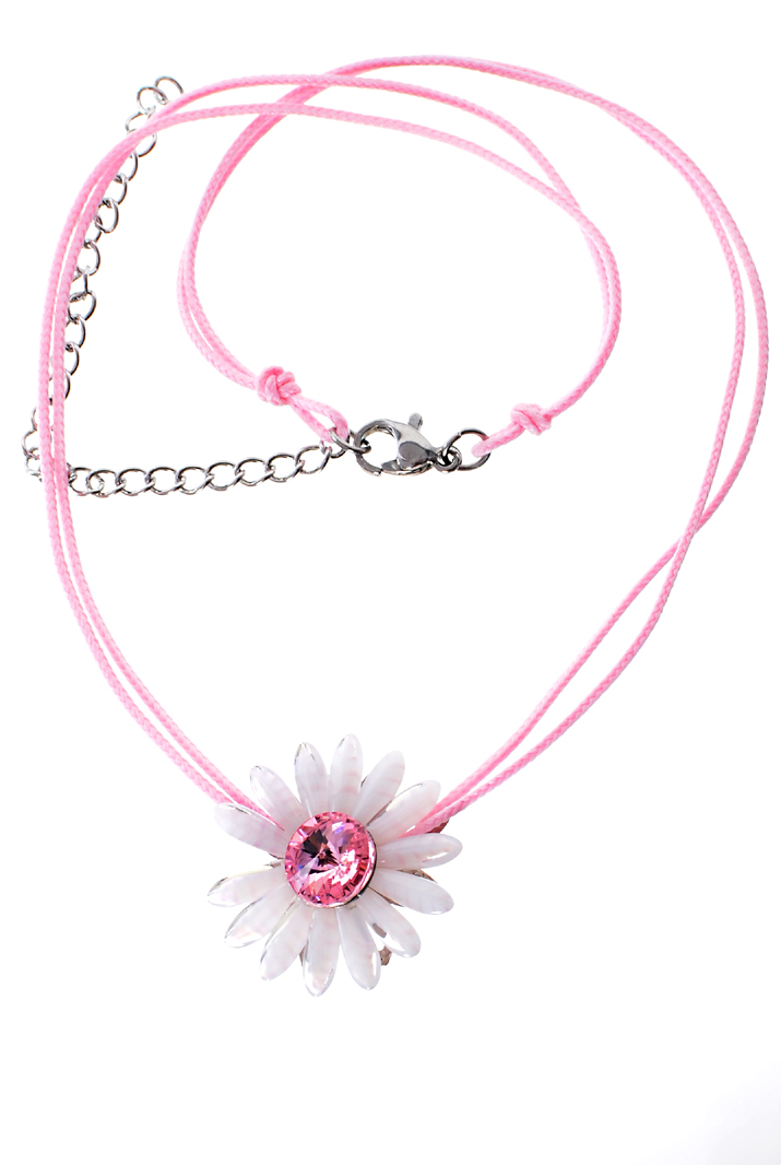 Růžový náhrdelník kytička se Swarovski El.