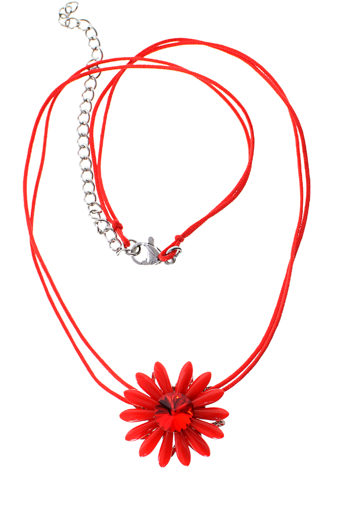 Červený náhrdelník kytička se Swarovski El.