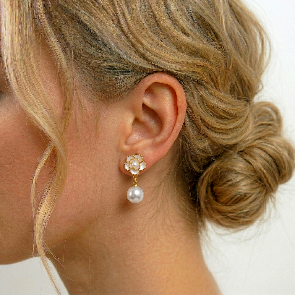 Visací náušnice květy s perlou  CHOU/205