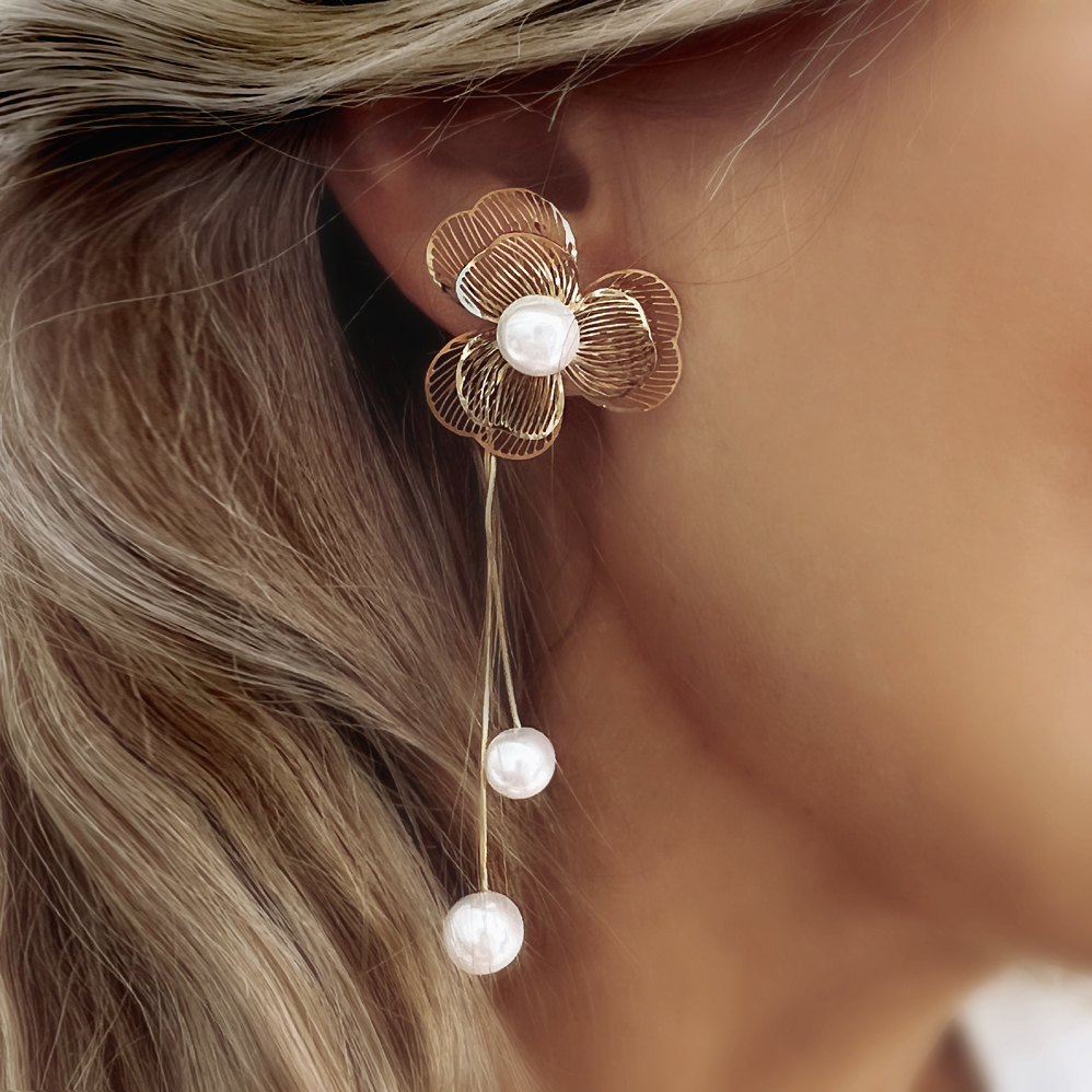 Visací náušnice květy pozlacená ocel CHOU/211