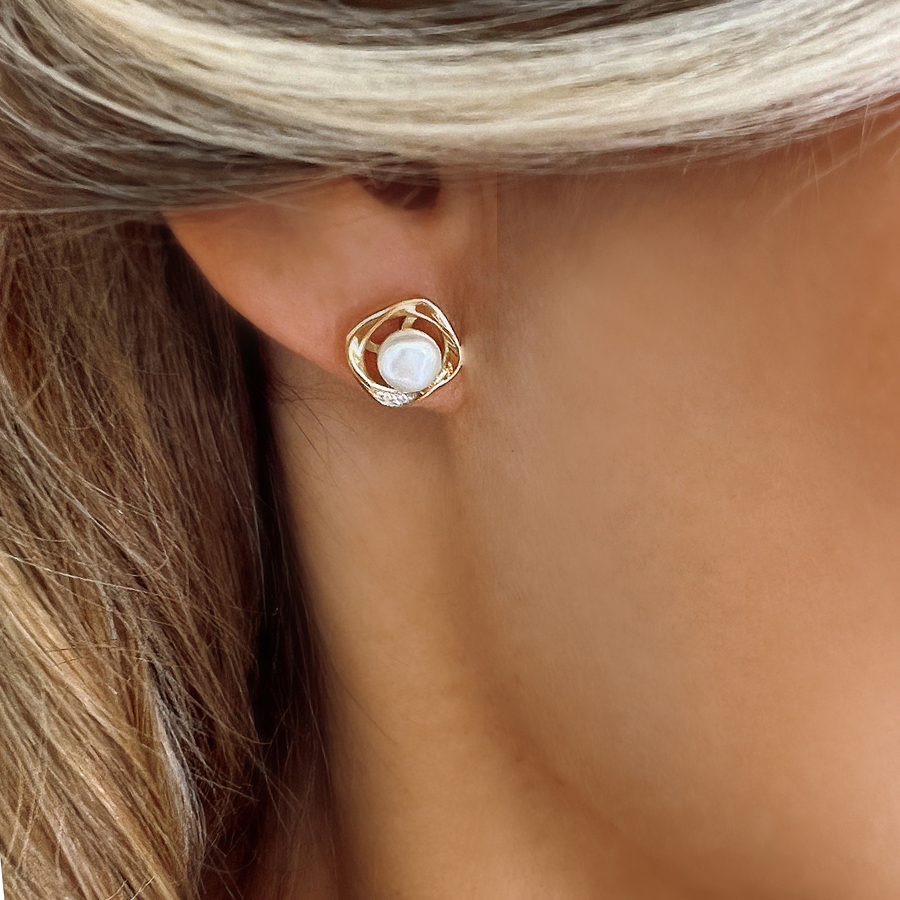 Náušnice s perlí z pozlacené oceli CHOU/221